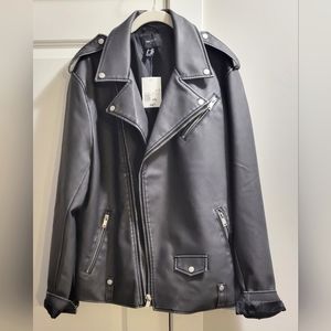 NWT Forever 21 Men Faux Leather Moto Jacket Grey XXL